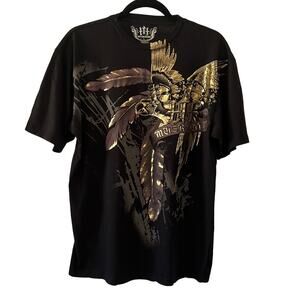 Muskogee Mens Large Black Metallic Graphic Print Tee Shirt